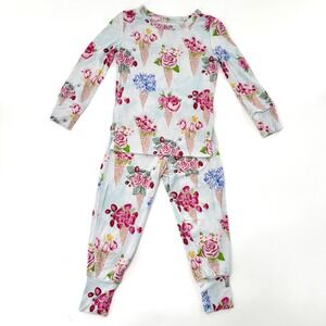 Posh Peanut Girls 2T Floral Sophia  Ice Cream Bamboo Viscose Pajama Set Blue